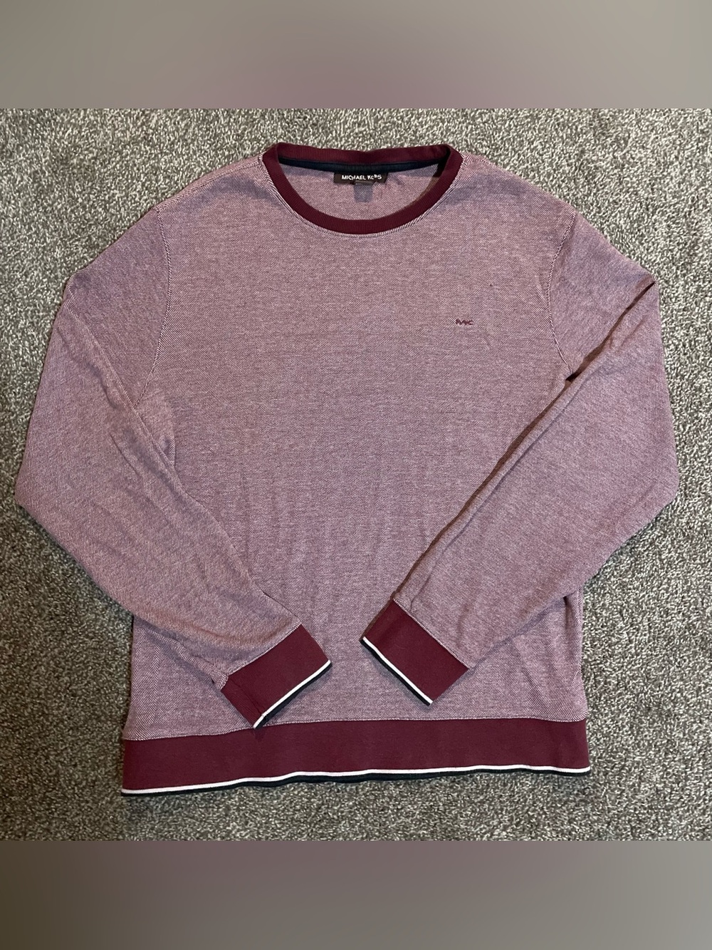 Michael Kors Heathered Mauve Crewneck with Maroon Trim